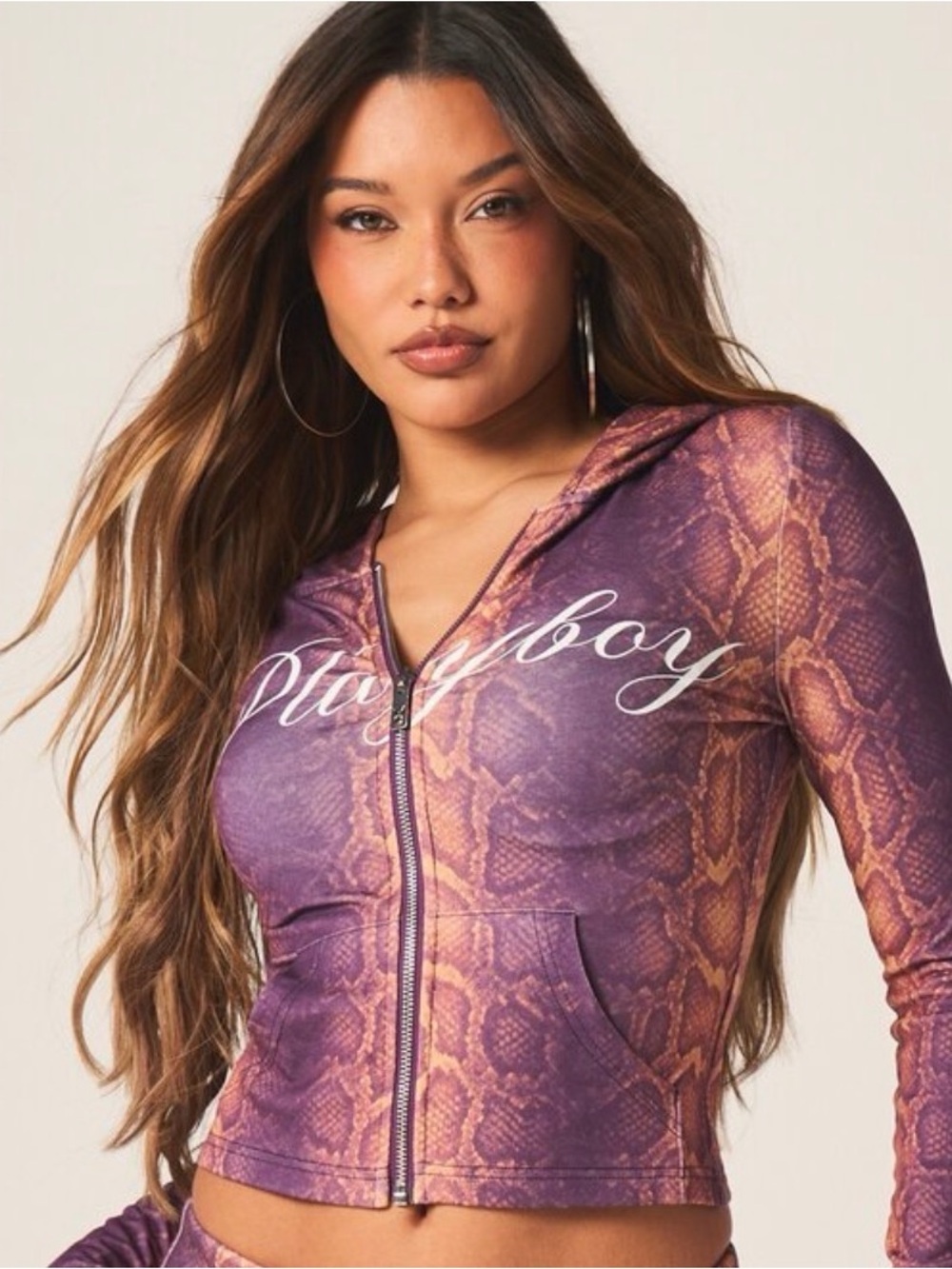 PLAYBOY Purple Snake-Print Zip Hoodie Jacket